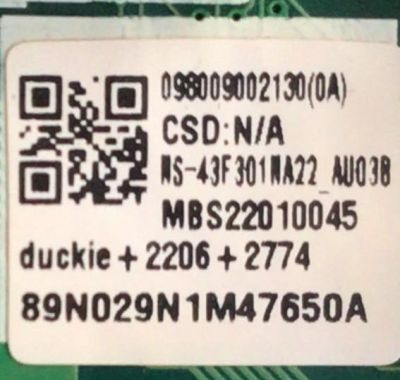 MAIN PARA TV INSIGNIA / NUMERO DE PARTE 098009002130 / TD.MT9020.63 / MBS22010045 / DISPLAY T430QVN03.B / MODELO NS-43F301NA22 - Imagen 2
